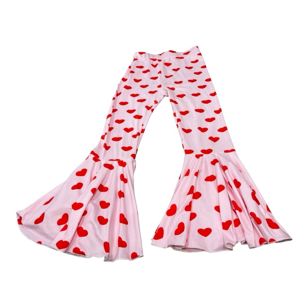Heart Patterned Pink Kids Bell Bottoms Size 12 Pants - Picture 3 of 6